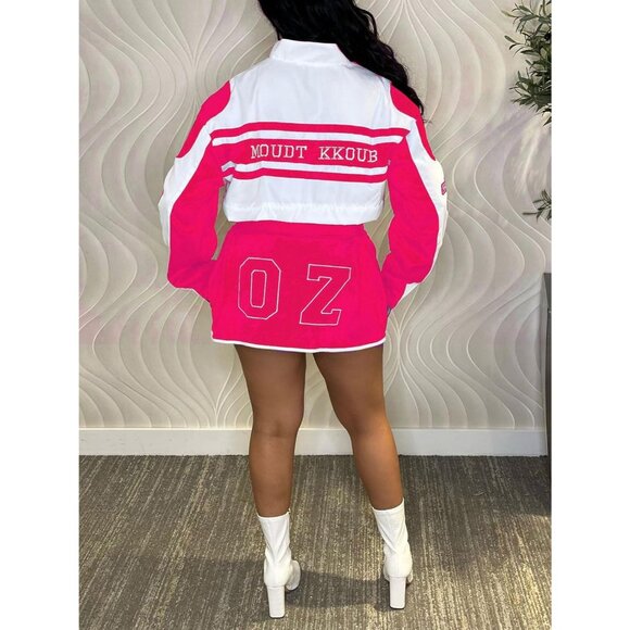 Women Varsity Jacket Motorcycle Racer Detachable Letter Graphic Jackets Rose - Picture 3 of 5